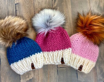 Knit Baby Hat Faux Pom, Infant Hat, Hand Knit Toddler Hat, Girl Knit Hat, Knit Hat, Photo Shop, Adult Knit Hat