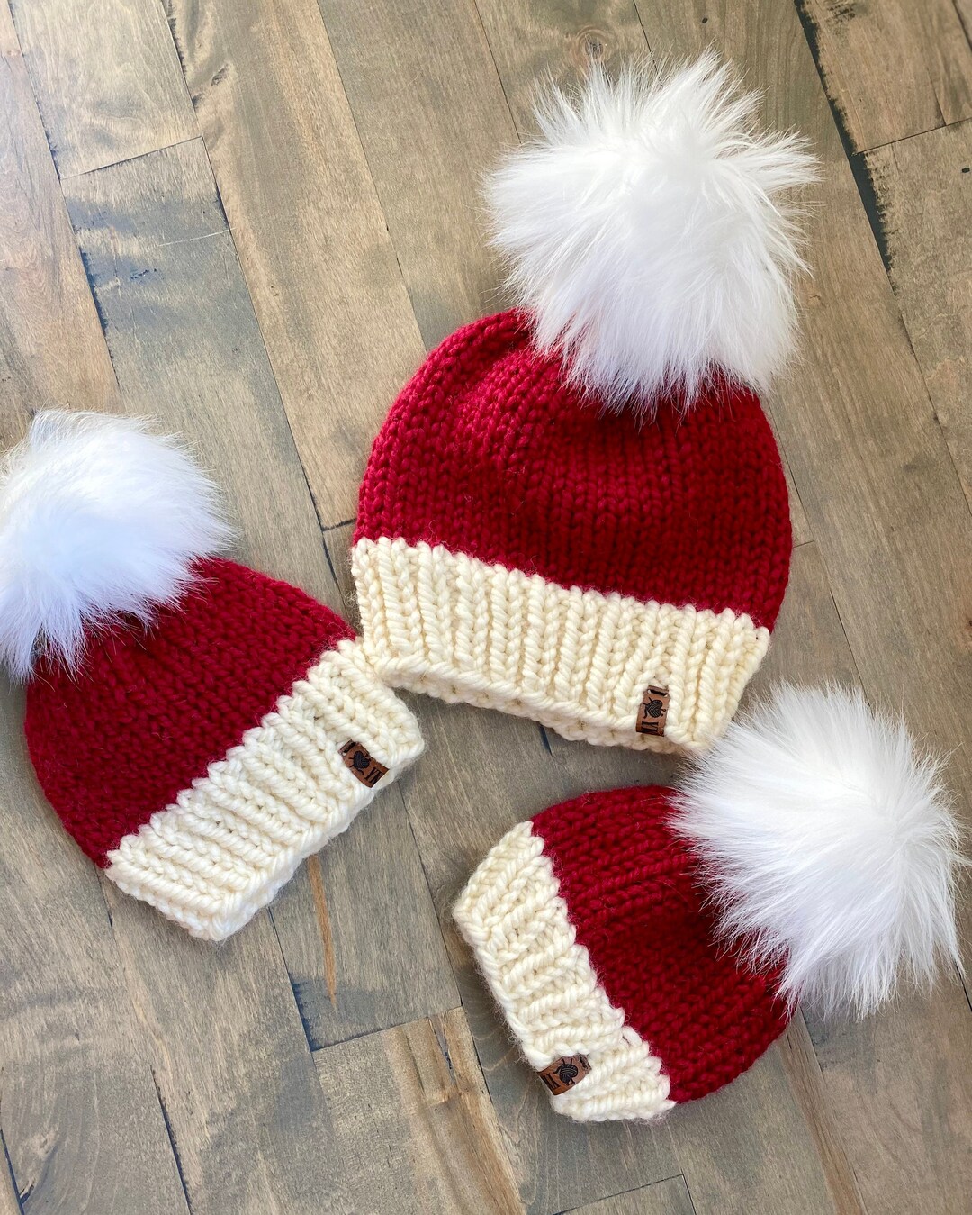 Santa Knit Hat Family Matching Set - Winter Beanie With Pom Pom, Christmas Xmas Hat For Adults & Kids