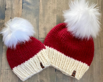 Mommy and Me Santa Matching Knit Hats / Knit Baby Santa Hat / Knit Child Hat / Matching Knit Hats