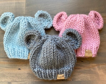Baby Bear Hat, Child Bear Knit Hat, Knit Bear Hat, Newborn Baby Hat, Toddler Hat, Boy Hat, Girl Hat, Children's Knit Hat