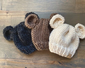Baby Bear Hat, Knit Bear Hat, Knit Child Hat, Newborn Baby Hat, Toddler Hat, Boy Hat, Girl Hat, Children's Knit Hat