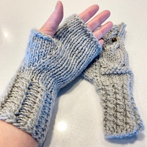 Owl Fingerless Gloves Mittens Merino Wool Silver Gray image 6
