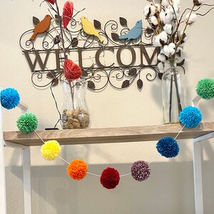 Rainbow Pom Pom Garland, Baby Room Decor, Nursery Garland, Pom Pom Wall Decor, Pom Pom Bunting
