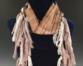 Handwoven Funky Fringe Scarf Sand and Silver