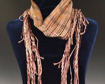 Handwoven Funky Fringe Scarf Sand and Silver Two