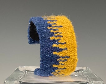 Handwoven Tapestry Cuff Bracelet - Blue/Yellow