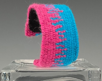 Handwoven Tapestry Cuff Bracelet - Turquoise/Fuchsia