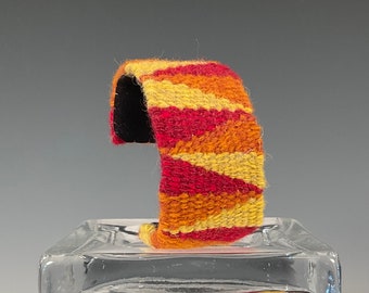 Handwoven Tapestry Cuff Bracelet - Red/Orange/Yellow Triangle