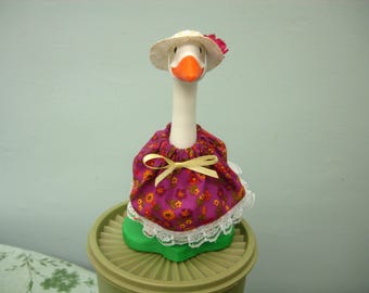 Summer outfit in pinkish purple background with multi colored flowers for 7" desk goose or office geese.