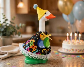 Happy Birthday dress for 7" desk goose with hat