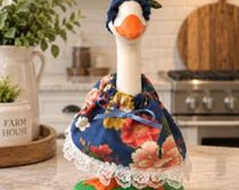 Desk goose clothes  orange, yellow and blue flowers on blue outfit 7" office