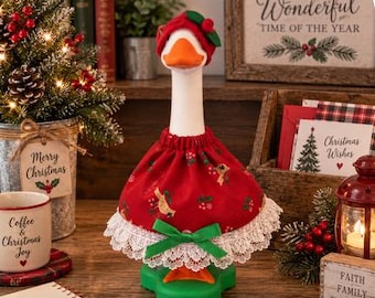 Desk goose Christmas gold cardinals outfit for 7" tall desk goose.