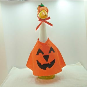 Geese clothes in fall jack o lantern dress for Large 23-27&quot; tall plastic or concrete goose.