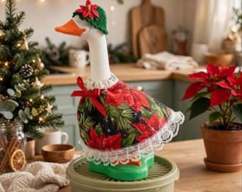 Goose clothes Christmas outfit red poinsettia for 7" desk goose or office geese