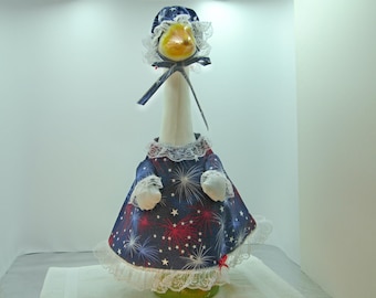 Goose clothing patriotic outfit in fireworks bursts fabric for Large 23-27" tall porch or deck geese