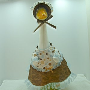 Outfits for geese in dots and brown skirt for Large 23-27&quot; tall garden or yard goose.