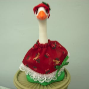 Desk goose Christmas gold cardinals outfit for 7" tall desk goose.