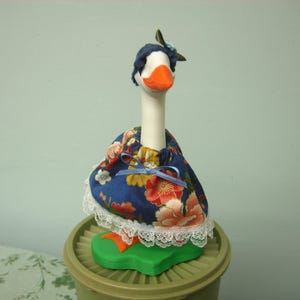 Desk goose clothes  orange, yellow and blue flowers on blue outfit 7&quot; office decoration gift for Mom or coworker table top goose 3d print