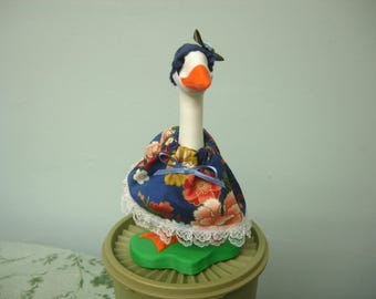 Desk goose clothes  orange, yellow and blue flowers on blue outfit 7" office