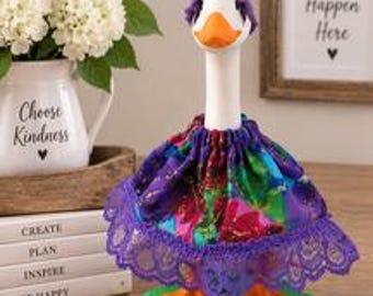 Summer Goose clothes 7" desk goose outfit in flowers with purple lace