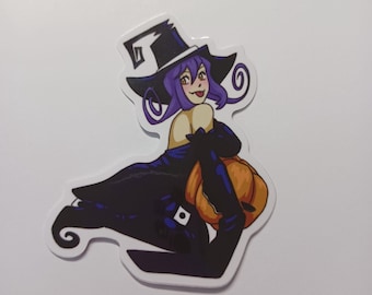 Pegatina de vinilo de bruja calabaza