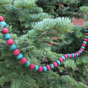 Red and Green 20mm wooden Bead Garland 6ft long