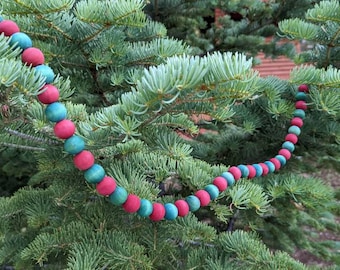 Red and Green 20mm wooden Bead Garland 6ft long