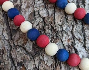 Red, White and Blue Custom Dyed Wooden Bead Garland