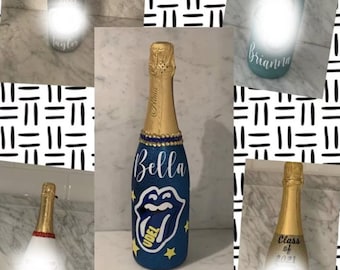 College Logo Glitter beaded  Bottles Commitment Day Bottles College Commitment Bed decorating party graduation gift college gift celebration