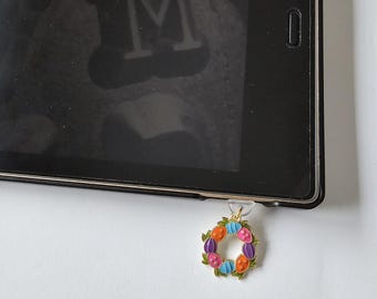Easter Wreath charm dust plug for Kindles, Phones, Tablets. Perfect gift for book lovers!