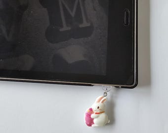 Easter Bunny charm dust plug for Kindles, Phones, Tablets. Perfect gift for book lovers!