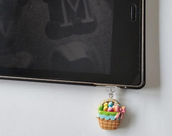 Easter Egg Basket charm dust plug for Kindles, Phones, Tablets. Perfect gift for book lovers!