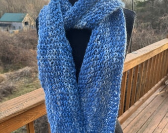 Cowl hand knit, hand dyed infinity design, delphinium