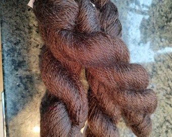 Black walnut, 50-50 mohair-wool blend 2 ply sport yarn