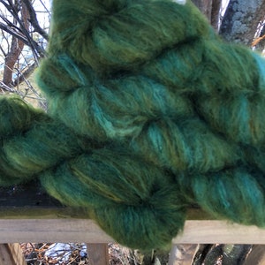 Pu&ograve; includere: Un gomitolo di filato verde e turchese con una consistenza soffice.