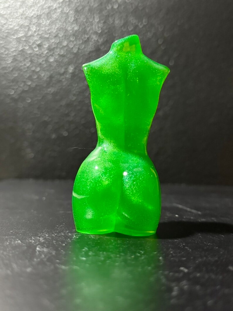 Beautiful 4 Goddess Resin Sculpture Iridescent Jade Green Color Female Torso Dark Academia Décor image 3