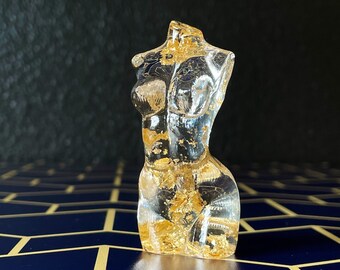 Beautiful Goddess Resin Sculpture With Gold Leaf 2.5” Tall | Female Torso | Dark Academia Décor