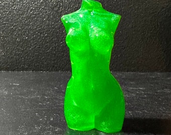 Beautiful 4" Goddess Resin Sculpture Iridescent Jade Green Color | Female Torso | Dark Academia Décor