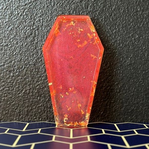 Red Coffin Resin Tray with Gold Flake: Gothic Home Decor (7” x 4”)