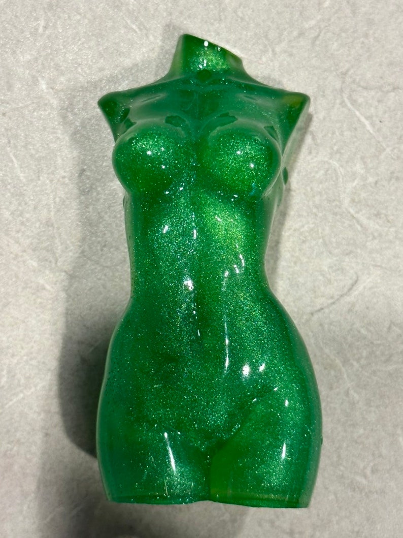 Beautiful 4 Goddess Resin Sculpture Iridescent Jade Green Color Female Torso Dark Academia Décor image 5