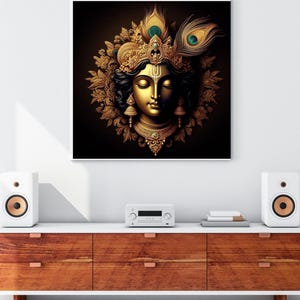 Black and Gold Series Lord Krishna Digital Download Print Hindu Impressionist painting wall art Vrindavan Indian AI Hinduism art painting
