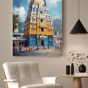 South India Temple painting Hinduism AI Instant download digital Temples of South India travel majestic architecture South Indian temples