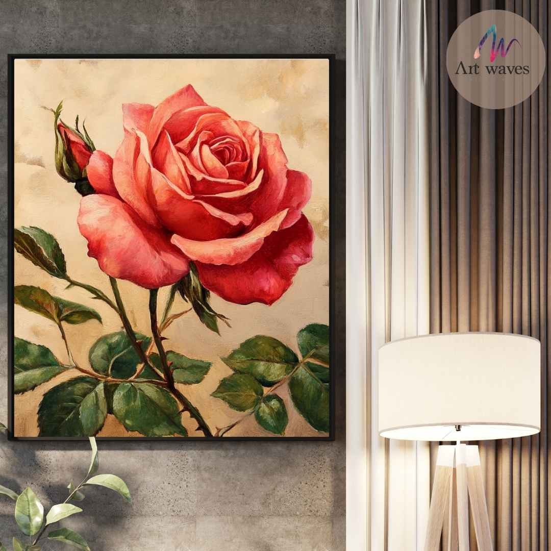 Red Rose Painting Home Wall Decor Poster Floral Print Gift Idea AI ...