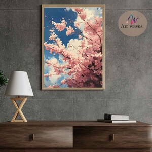 Cherry blossom Painting Colorful print home Wall Art Decor Poster Floral Painting Gift Idea AI Digital Download Cherry blossom Flower Print