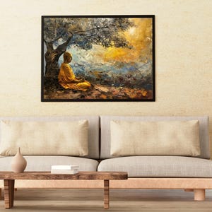 Impression numérique instantanée de Bouddha en méditation sous l'arbre de la bodhi