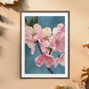 Cherry blossom Painting Colorful print home Wall Art Decor Poster Floral Painting Gift Idea AI Digital Download Cherry blossom Flower Print