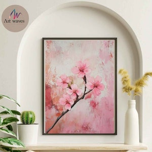 Cherry blossom Painting Colorful print home Wall Art Decor Poster Floral Painting Gift Idea AI Digital Download Cherry blossom Flower Print