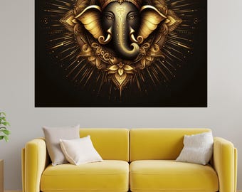 Black and Gold Series Lord Ganesha Line art Wall Art Indian Hindu God Ganesha Painting AI Digital Prints Instant Download wall art Poster