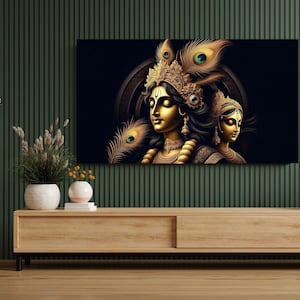 Black and gold: Lord Krishna Digital Download Print Hindu Impressionist painting wall art Vrindavan Indian AI art hinduism painting digital