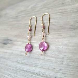 Pink Sapphire Beryl and Spinel 14K20 Gold Filled Wire Wrapped Gemstone Earrings image 2